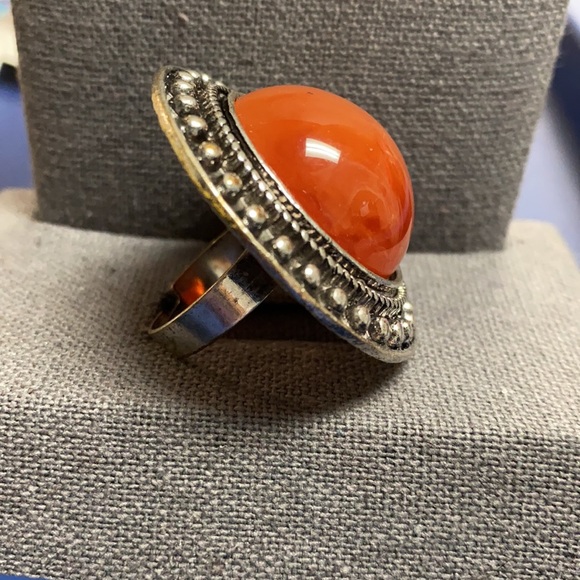 Orange CARNELIAN stone inlays Nsilver metal ring 8 - Picture 3 of 7
